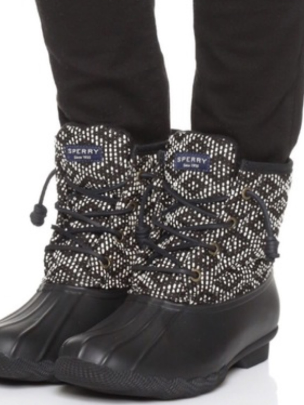 Sperry Black & Cream Patterned Lace-Up Duck Boots